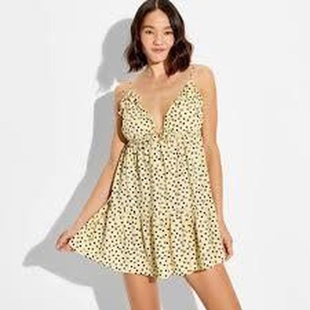 Wild Fable Women's Triangle Cup Mini Babydoll Dresd with Polka Dots